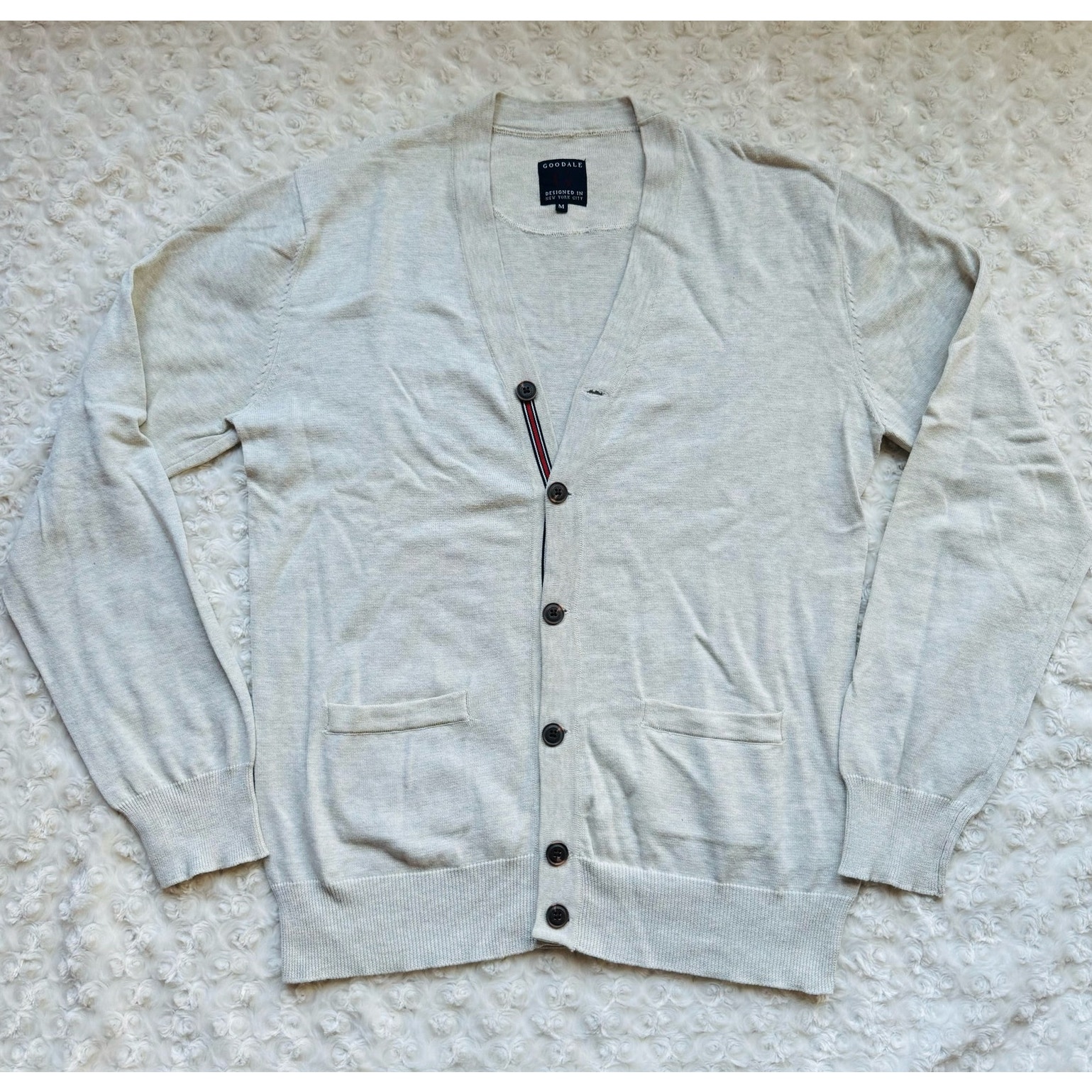 Goodale New York City 100% Cotton Bone Sand Button Cardigan W Pockets Sz Medium